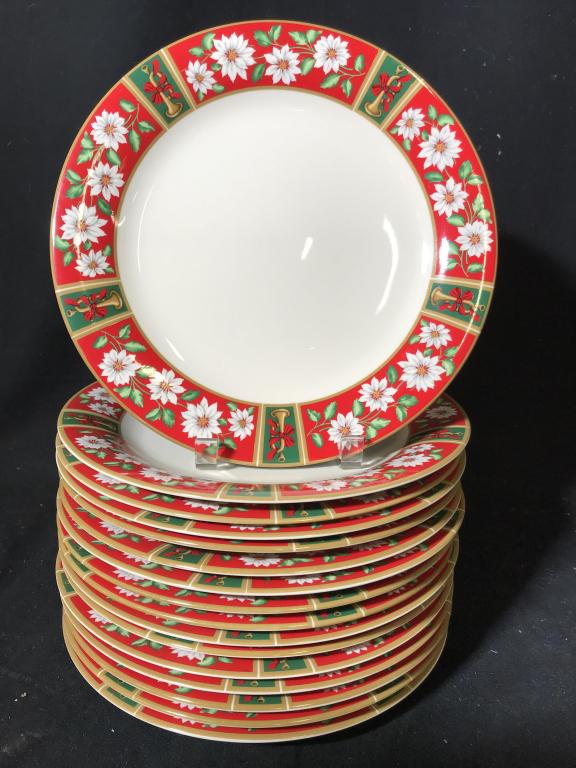 Large Christmas Porcelain Dinner Ware Set Carlton Hall: Carlton Hall by KOBE, Made in Japan, huge dinner ware set with glass ware, barware, place settings and hostess pieces, set includes 16 dinner plates diameter app 10.5 inches, 20 Soup Bowls diameter 7.