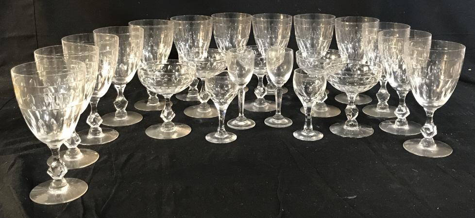 Set 22 Vintage Crystal Glassware Possible Handmade. 2: Possible Handmade. 2 sets of different cordial glasses. 4 1/4, & 5 1/8 in. tall respectively. Sm. Cordial has one sm chip at base. 5 Margarita/Sparking Wine Glasses. 4.5 in. tall, 3 3/4 in. diameter. 