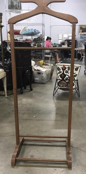 Gentleman’s wood butler stand: Suit rack, closet accessory, butler rack, butler stand, ht app 43 inches, width app 17.5 inches,