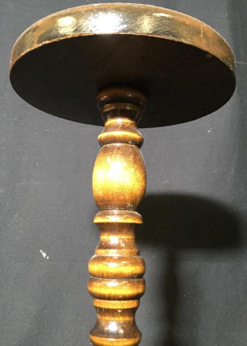 Vintage Turned Wood Drinks Table: Pedestal table turned wood pedestal cylindrical base, home accent and accessory, side table, lamp table, plant stand display table measures app ht 19 inches diameter 8 inches