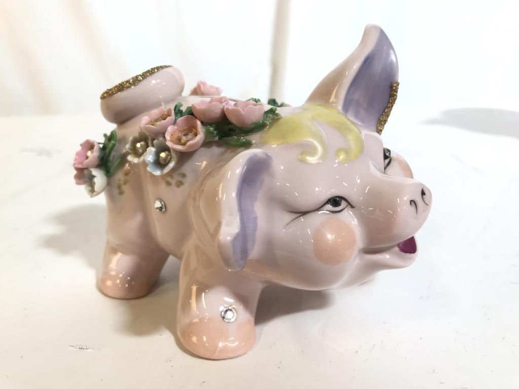 Handmade LEFTON China Piggy Bank: Underside of piece is marked LEFTON CHINA. Piece is porcelain, measures approx 5 inches long 4 inhces tall. decorative tableware and accessories, animal statuary 6