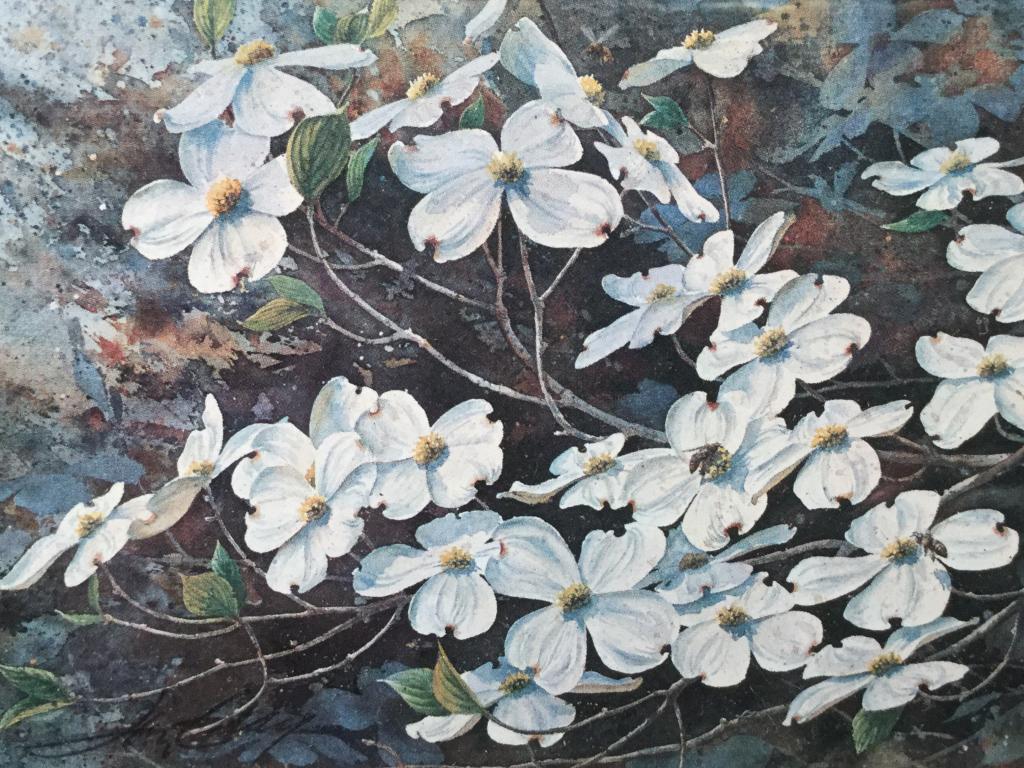 Pair Jim GRAY Floral Art Prints, Framed: Pair of Jim Gray floral art prints. Prints are triple matted and set behind glass in wood frames. Each measures approx 10 inches in height by 11.25 inches in width with frame. Versos have labels with 