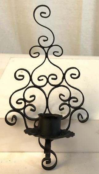 Set 2 Vintage Wall Hanging Accessories: Wall accessories feature a candle holder made in Spain and a wind measuring tools from Cape Cod Massachusetts. Candle holder measures approximately 8.5 by 4.5 inches. Wind measurement tool is approxim