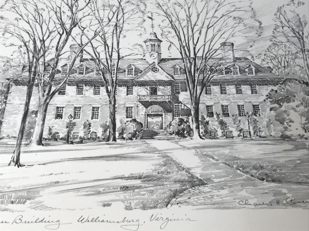 Lot 4 Prints of Colonial Williamsburg for Framing: Prints are in folder for Williamsburg Restoration, INC. by Charles H. Overly. Folder measures approx 15.2 inches in height by 11.5 inches in width. Decorative wall art, prints of Colonial Williamsburg