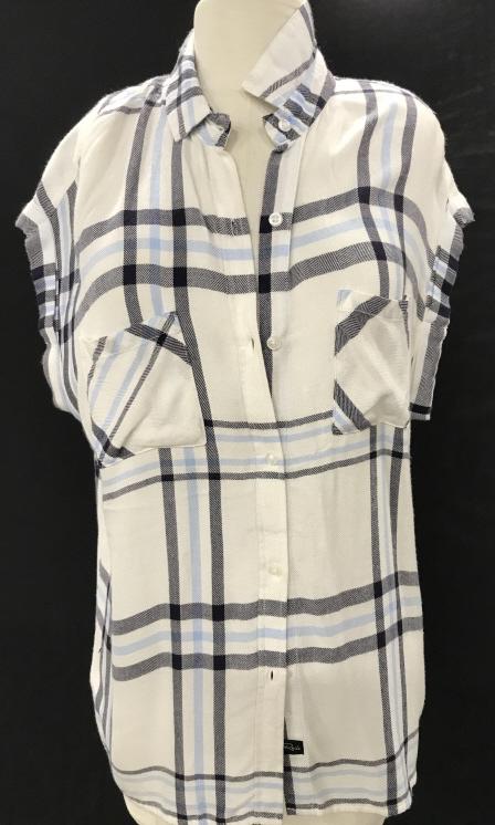 Plaid Sleeveless Shirt by RAILS: Soft rayon shirt, button down, sleeveless, size M. Feels like cotton. No fabric issues; no rips, missing buttons, discoloration. For Summer switch to Fall & layering. Designer Rails, Shirt, Plaid Top,