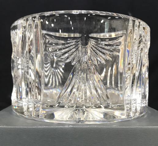 Waterford Cut Crystal Champagne Bottle Coaster: Waterford Cut Crystal Champagne Bottle Coaster From the Millennium Collection a toast to the year 2000, in Box with stickers, acid etched on underside WATERFORD, bowl measures approximately 5.25 inche