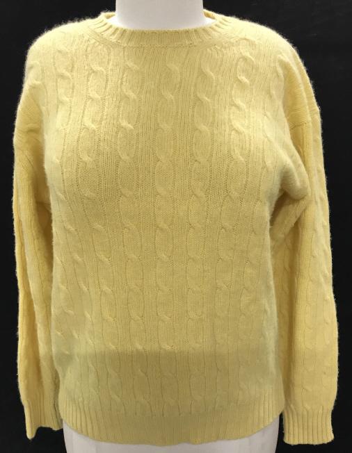 KASSATLY Cable Knit CASHMERE Sweater, Palm Beach: Tag reads ‘Made Expressly for Kassatly Pal Beach EST. 1923’ 100% Cashmere Crew Neck Sweater, Long Sleeve, Size L, Soft, Buttercream Yellow. Designer Cashmere, Cashmere Sweater, Cable Knit Cashmere