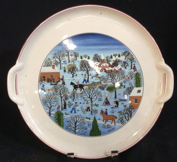 VINTAGE VILLEROY & BOCH PORCELAIN PLATTER: Porcelain Christmas serving platter. Back reads “Depuis 1748 Villeroy & Boch Ancienne Manufacture Imperiale et Royale Luxembourg Naïf Christmas Vitro Porcelain, Dishwasher Safe?. Front of platter i