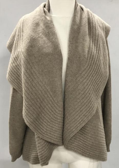 RANI ARABELLA Drape Cashmere Sweater, Italy: Made with LORO PIANA YARN, oatmeal color. Size L. Luxury Italian Designer Cashmere Open Front Sweater. Classic Lines, wide Collar. Luxury Italian Designer, RANI Arabella Cashmere, LORO PIANA Cashmere 