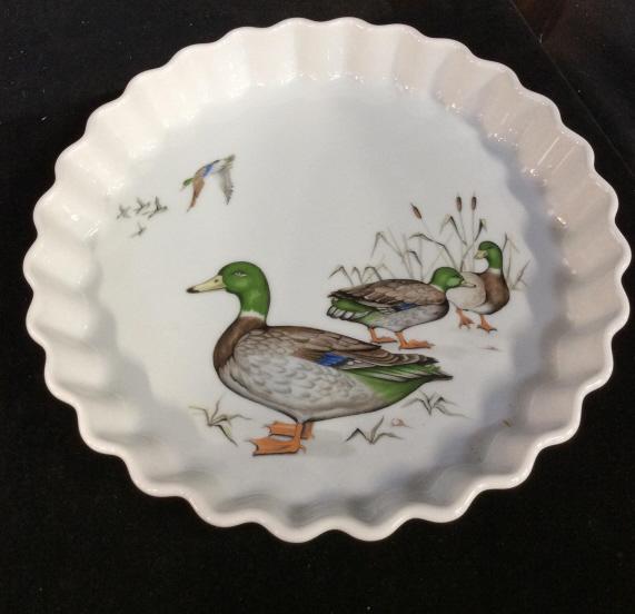 Vintage SEYMOUR MANN MALLARDS Crimped Dish: microwave and dishwasher safe. Made from original watercolor prints. Measures approximately 10 inches diameter. Needs cleaning. Mallards, Fine China, Collectible China, mallards, ducks, collectible it