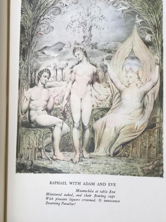 1940 John Milton’s Paradise Lost Illustrated Book: Heritage Press Edition 1940 Paradise Lost by JOHN MILTON, with Illustrations by William Blake. Tan cloth hardcover. Minimal wear. Book measures approx 10.5 inches in height by 7.5 inches in width by 1