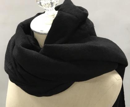 Pashmina & Silk Shawl, Nepal: Black Shawl, Wrap, Scarf, 70% Pashmina Wool & 30% Silk reads label..Made in Nepal. Dry Clean. Thin rope tassels at ends. 35 x 82 in. Nepal Wool, Nepal Silk, Shawl, Wrap, , sheathe, Wearable Cover, Wea