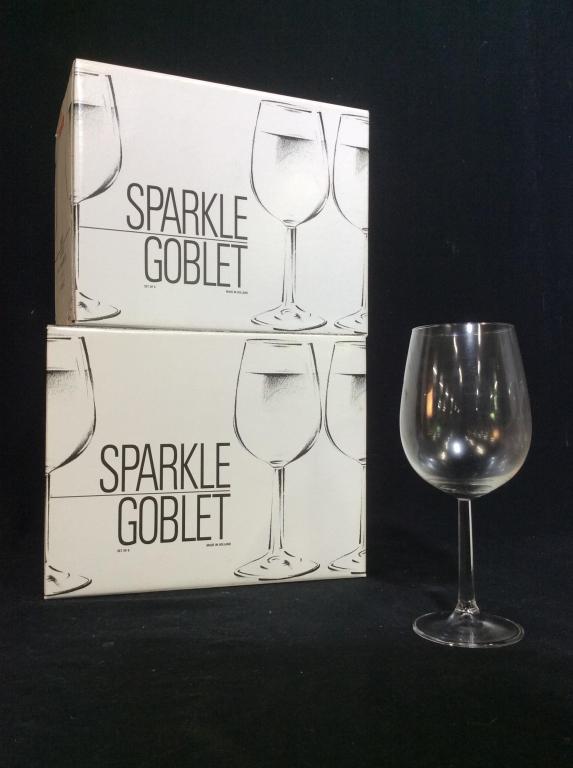 Set 12 Sparkle Goblet Crystal Glass Wine Glasses: Set 12 Sparkle Goblet Crystal Glass Wine Glasses, in Original Box, no condition issues noted, 8 inches tall x 3.25 inches in diameter. Holiday Entertaining, Wine Glasses, Wine Goblet, Tableware, Barwa