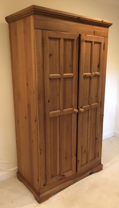 Pine TV Armoire Cabinet: Pine TV Computer Cabinet, two front doors with window pane design, measures approx 76 inches tall x 41.5 inches wide x 23 inches deep, some scuffs to wood at base. Pine Furniture, Pine Cabinet, Storag