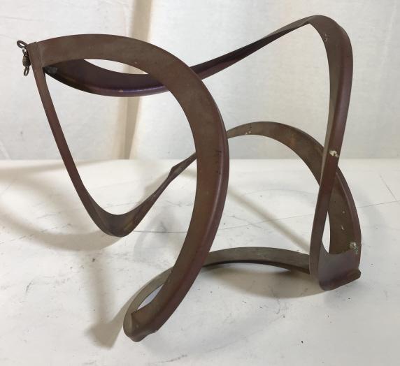 Abstract Metal Outdoor Decorative Hanging Figural: Hanging Figural possibly made from copper. Is approximately 14 inches in height when hung. Antique wear. May need cleaning. Outdoor decor, garden decoration, garden decor, copper, wind chime, hanging 