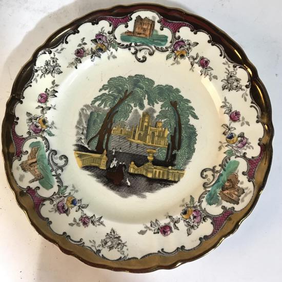 Antique MASONS PLATE CIRCA 1880, England: Antique plate produced by masons in 1932. Bottom reads ENGLAND 1760 LEEDS 1878 FIRST REPRODUCED BY MASONS 1932 and other illegible markings. Measures approximately 9 inches in diameter. Vintage plate,