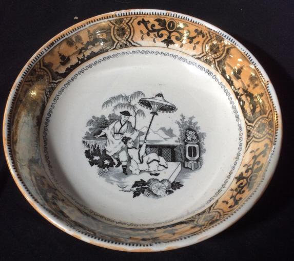 C1920 Porcelain Chinoiserie Bowl, Holland: Asian Motif, Porcelain Bowl, circa 1920, chinoiserie, Marked underside for Maastricht, Holland, PA JONG, Petra’s Regout & Co, Stamped diameter app 9.5 inches, tableware, tabletop decor, shelf piece,