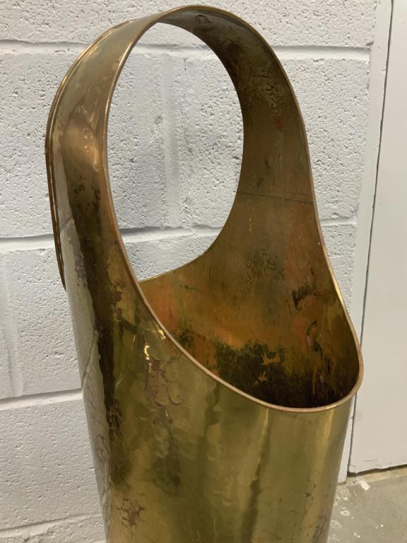 Tall Brass Handled Umbrella Stand: Brass bucket, umbrella stand, container, decorative accessory, home accent, entryway accessory, home accent measures ht app 29 inches, diameter app 12.5 inches