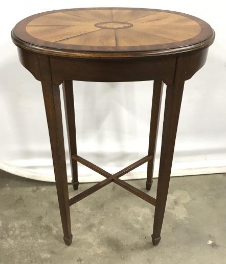 Vintage CTH Sherrill Occasional Table: Vintage CTH Sherrill Occasional Table With Inlay seashell design and tapered Legs, measures approx 17 inches long x 12 inches wide x 24 inches tall. Marked on underside with CTH Sherrill Occasional Ta