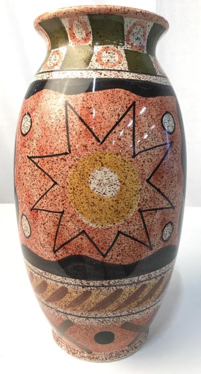 BELLINI Hand Crafted Ceramic Vase, Italy: Vase Vessel, Decorative Arts, marked underside for Bellini, Made In Italy, Ciao Italya, Hand crafted, colorful geometric design, Ceramics, pottery, tableware, shelf piece, home decor, shelf accessory 
