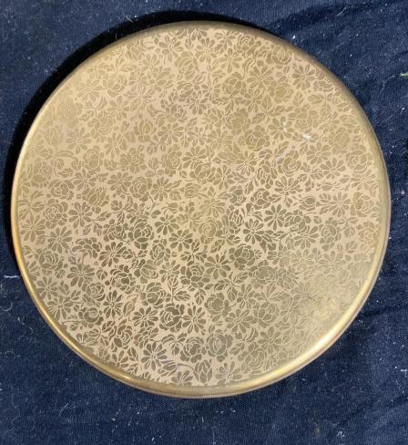 PICKARD 22K Gold Plated Etched Porcelain Trivet: Collectible Puckard porcelain, circa 1920, antique porcelain, gold over porcelain etched design. , marked underside for PICKARD, measures diameter app 6 inches, trivet, dish, tbaleware, decorative art