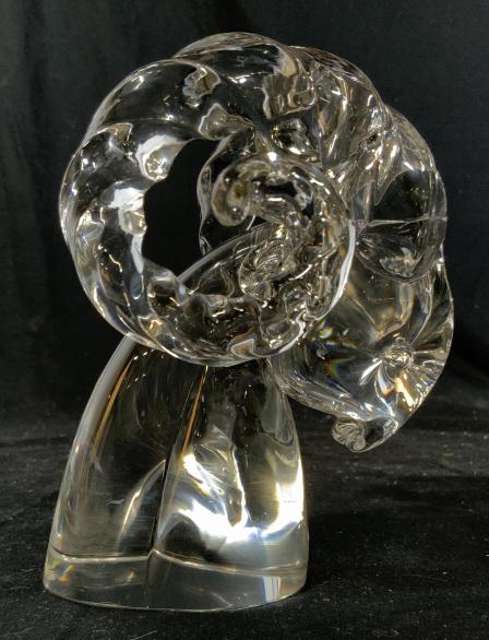 Signed CARTIER Crystal Rams Head Sculpture: Cartier Signed Sculpture, Desk Top accessory, French Art Glass, luxury designer art glass, collectible Cartier, good condition measures ht app 7 inches, 5 inches by 7 inches width