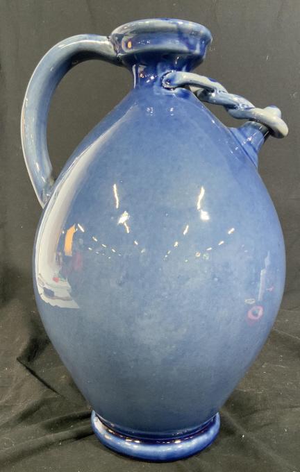 Large Indigo Blue Ceramic Glazed Vessel: Hand crafted pottery, ceramics, decorative arts, accessory,indigo blue toned, hand crafted collectible, vase, vessel, jug, table top decor, floor decor, ht app 17 inches diameter app 12.5 inches