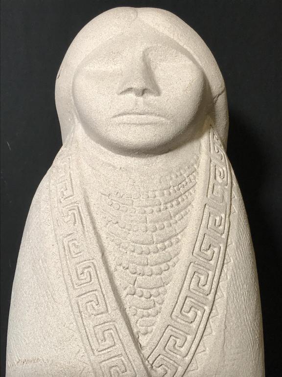 Floor-Size Southwestern Folk Art Figural Sculpture: Floor-size southwestern folk Art Figural Sculpture Of Woman. Marked along bottom of Austin Productions, c. 1985. Possibly material composite, hard plaster. Measures approximately 36 inches in height b