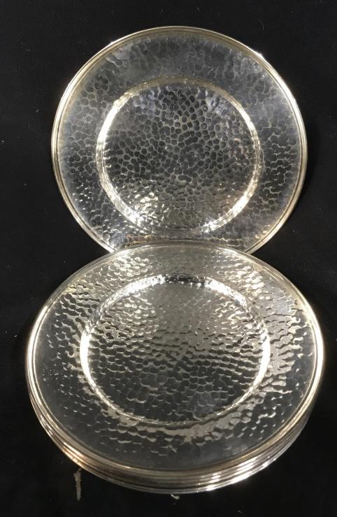 Set of 6 Hand Hammered Silver Plated Bread Plates: Set of 6 Hand Hammered Silver Plated Bread Plates, 6 in diameter, tarnished but good condition, marked on underside T & T NS 260, Hand Hammered, Silver Plated tableware, Kitchenware, Bread plates, Han