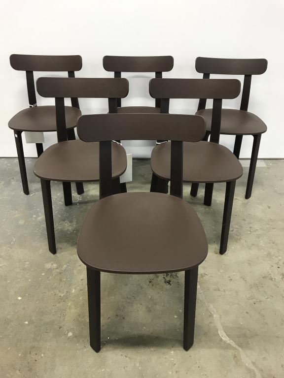 Set 6 Jasper Morrison For VITRA All Plastic Chair: Set 6 Swiss Design VITRA All Plastic Chocolate Toned Chair. Designed by Jasper Morrison, the All Plastic Chair is reminiscent of classic wooden chairs while advancing the Enjoy comfort in style with V