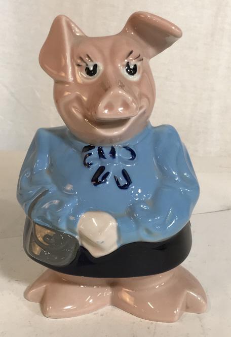 WADE Ceramic ‘Lady Hilary’ Piggy Bank, England: Pig Figural Bank Made In England. Collectors Item from the Wade Collection family of five characters. Measures 7.5 x 5 x 5 in. Wade Ceramics, Pottery, Porcelain, Collectibles, Collectible Piggy Banks,
