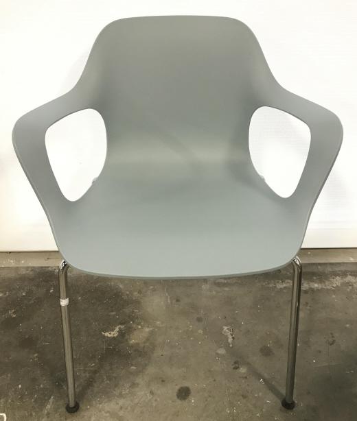 VITRA Industrial Modern HalArm Chair: VITRA Industrial Modern HAL Arm Chair with light bluish grey toned shell and tubular steel legs. The one-piece organic shell with its curved armrests, designed specially by Jasper Morrison for the HAL