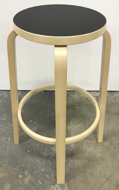 ARTEK Finnish Design Birch & Linoleum Aalto Stool: ARTEK Finnish Design Birch & Linoleum Aalto Stool With black toned Linoleum top, measures approximately 29.75 inches tall x 16 inches in diameter, no condition issues noted. Artek was founded in 1935 