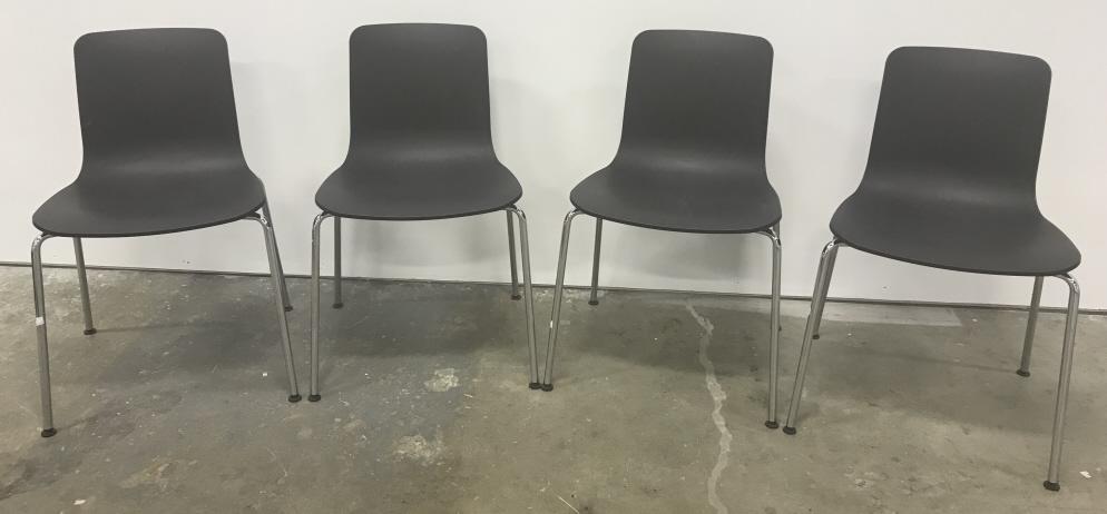 Set 4 VITRA Industrial Modern Hal Tube Chairs: Set 4 VITRA Industrial Modern HAL Tube Chair with black toned shell and tubular steel legs. Designed specially by Jasper Morrison for the HAL Armchair, bestows the chair with a unique character – wh