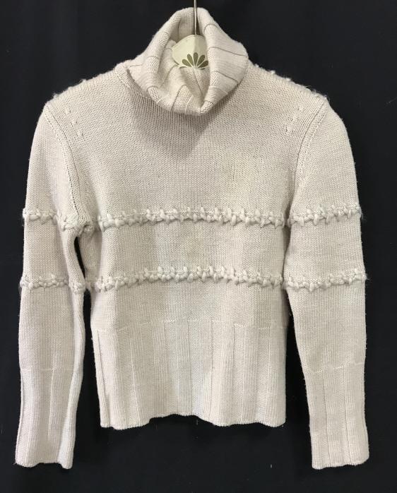 LES COPAINS Luxury Designer Wool Knit Sweater: Hand-Embroidered knit sweater. Label reads for LES COPAINS, Size 42. Sweater is oatmeal beige in tone. Good condition, might need spot cleaning. Designer fashion garment, luxury designer clothing, swe