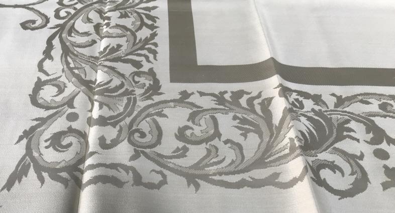 Set 13 pcs Toyobo Cream Tablecloth Napkin Set: Size 12 Ft x 64 in. Napkins, 12 total, 19.5 x 19.5 in. Label reads Cotton & Rayon. Made by Toyobo, Japan. Napery, Tablecloth & Napkin Set, Fine Dining Accessories, Dining Room Decor, Cream, Rectangle