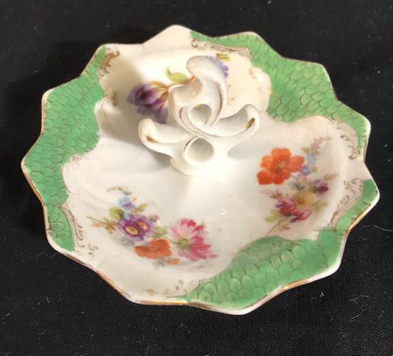 Antique Dresden Porcelain Trinket Dish: Plate, tableware, antique Dresden Porcelain, grade marked underside, ring tray, dresser top vanity top collectible, circa 1880, 19 ht Century porcelain diameter app 4 inches