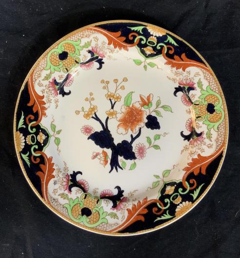 C1860 Antique Painted Porcelain, England: Marked underside for Matsumai, Royal Doulton, England, chinoiserie pattern plate, platter, tableware, collectible, antique English porcelain, 19 ht century plate, Asian decorative arts design, diamete
