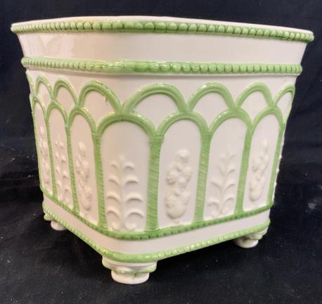 Vintage Italian Ceramic Cache Pot: Planter, decorative accessory, cache pot, planter, table ware, circa 1950, measures app ht app 7 inches 8 inch square opening, Vintage Italian ceramics, Italian pottery
