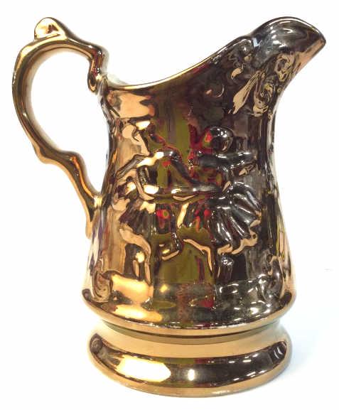 WADE ENGLAND Vintage Cream Pitcher: Vintage Wade England copper toned textured ceramic creamer. Made in England. Creamer measures at approximately 5.2 inches tall, and approximately 5.0 inches wide. English ceramic, ceramic creamer, cop