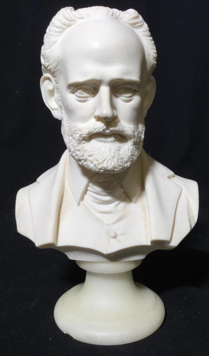 Tchaikovsky Composite Bust Marble Base: Label underside for Boston music company, 9 inch bust Tchaikovsky, Made in Italy, Bust, Sculpture, Music Tableware, Decorative Arts, Arts and crafts,small chip at base