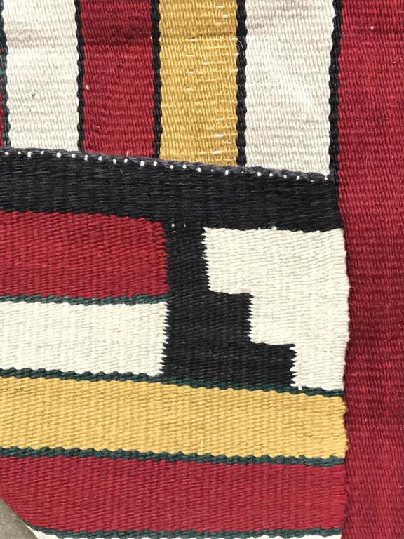 Handmade Native American Style Wool Rug: Rug appears to be handmade and wool. Contains tones of chocolate, gold, green, and tan. Measures approx 31 inches square. native american, geometric design, home accent and decor interior design 6