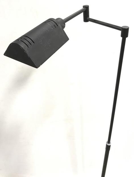 Contemporary Swing Arm Floor Lamp: Contemporary Black Metal Swing Arm Floor Lamp, not tested, measures approximately 57 inches tall, some scratches to surface. Contemporary Lighting, Modern Lighting, Floor Lamp, Reading Lamp. 2