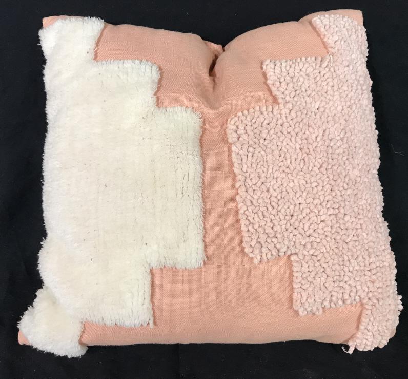 Decorative Pink Linen Throw Pillow, Vintage: Modern image decor made of Plush material, raised off the pillow cover. Pillow form is sewn in. Measures 18 x 18 in. Thick, cushy pillow. Width approx 5 in. No fabric marks. Decorative Pillow, Tow Pil
