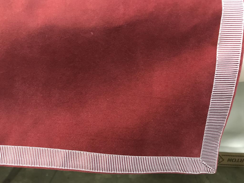 Sanders Classic Burgundy Card Table Cover: Made of felt with simplistic border design. Tag reads Machine Wash & Dry. Measures 44.5 x 43.5 in. Card Table Cover, Table Cover, Game Playing Cover, Man Cave Accessory, Bar Accessory, Game Night, Fel