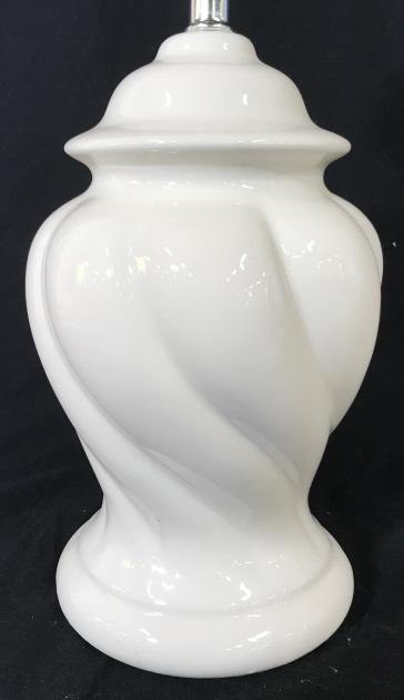 White Ceramic Table Lamp: White Ceramic Table Lamp With brass toned metal finial, measures approximately 22.5 inches tall x 7.5 inches in diameter. Lamp not tested for working order. Ceramic Table Lamp, White Home Decor, Readi