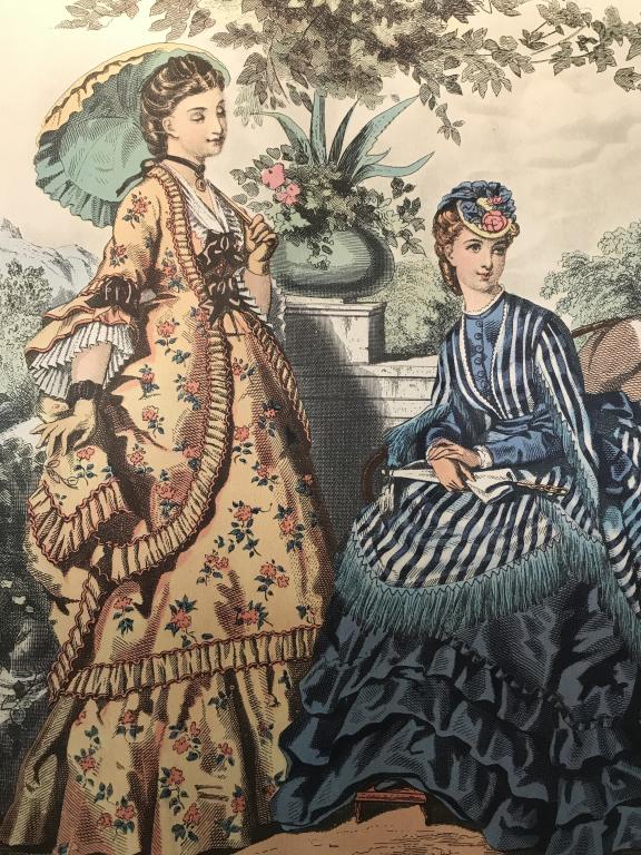 Lot 3 La Mode Illustrée Vintage Fashion Prints: Lot 3 Vintage French fashion prints for La Mode Illustree. Prints are unframed. Each measures approx 20 inches in height by 16 inches in width. Due to exposure, artwork has moderate creasing and some 