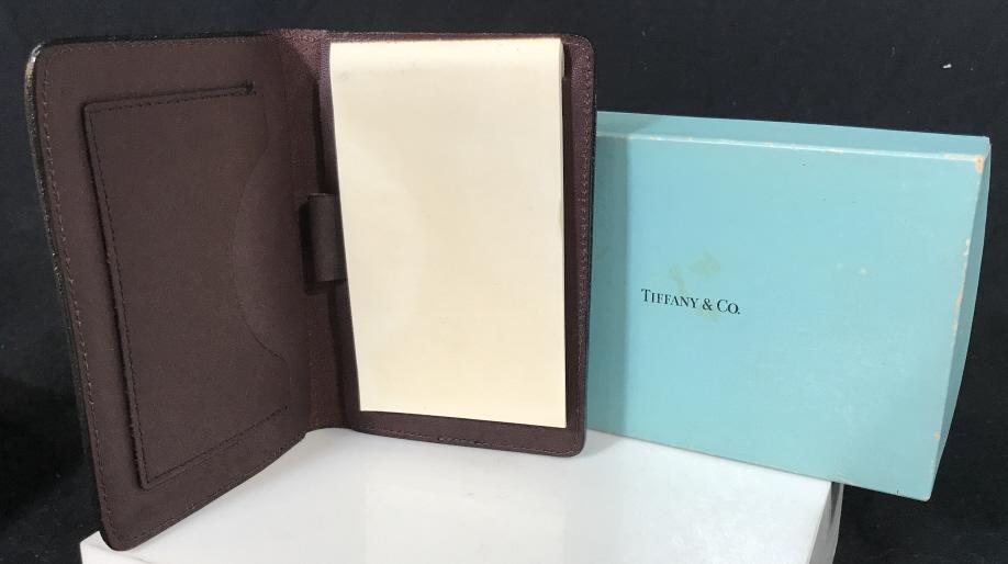 TIFFANY & Co. Leather Passport, ID, Notes Holder: Vintage item from Tiffany & Co. In Original Box. Brown leather holder, case, For ID, CC, Pen and note paper. Can be used as a passport holder. Tiffany & Co . Logo stamped on reverse side. Does not app
