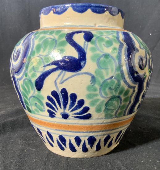 Hand Painted Ceramic Vase: Collectible pottery, vessel, ceramic, tableware, ht app 5.5 inches, diameter 6 inches
