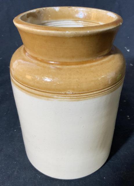Vintage Glazed Ceramic Crock Jar: Vase, vessel, kitchenware, kitchen accessory, countertop accessory utensils holder, measures app ht 7 inches, diameter 5.5 inches, ceramics, pottery,